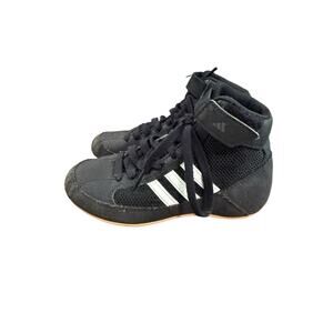 Adidas HVC 2 Wrestling Shoes Youth 12k Black White AQ3327 Suede Mesh Kids